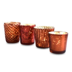 Best Of Show Mercury Glass Tealight Votive Candle Holders (Rustic Copper Red, Set Of 4, Assorted Styles) - For Weddings, Events, Parties, Home Decor