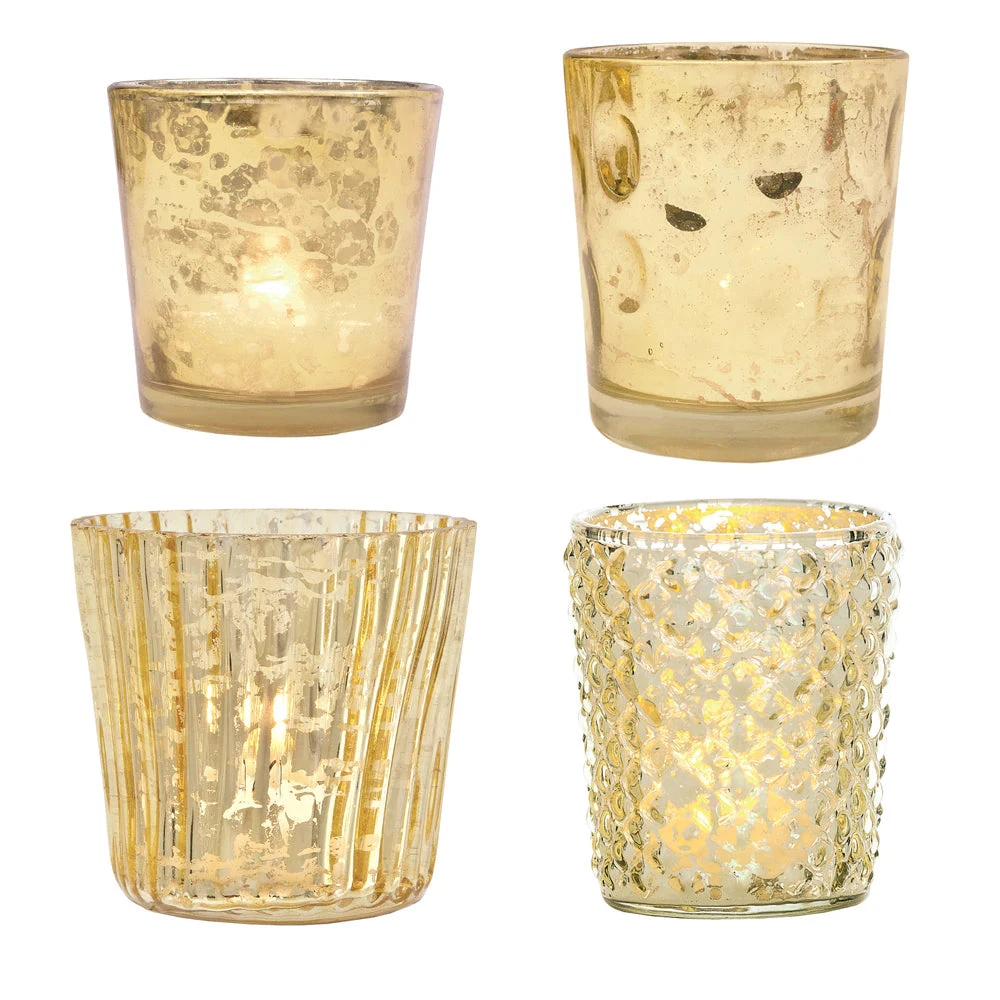 Best Of Show Mercury Glass Tealight Votive Candle Holders (Gold, Set Of 4, Assorted Styles) - For Weddings, Events, Parties, And Home Décor, Ideal Housewarming Gift 3 Best Of Show Mercury Glass Tealight Votive Candle Holders (Gold, Set Of 4, Assorted Styles) - For Weddings, Events, Parties, And Home Décor, Ideal Housewarming Gift