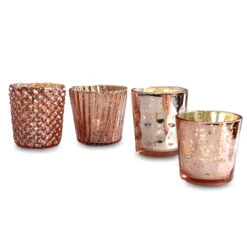 Best Of Show Mercury Glass Tealight Votive Candle Holders (Rose Gold Pink, Set Of 4, Assorted Styles) - For Weddings, Events, Parties, And Home Décor, Ideal Housewarming Gift