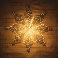 Pizzelle Paper Snowflake Lantern (29-Inch, Bright White, Holiday Moroccan Snowflake Design) - Great With Or Without Lights - Holiday And Snowflake Decorations