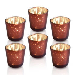 24 Pack | Vintage Mercury Glass Candle Holders (2.5-Inch, Lila Design, Liquid Motif, Rustic Copper Red) - For Use With Tea Lights - For Parties, Weddings And Homes 9 24 Pack | Vintage Mercury Glass Candle Holders (2.5-Inch, Lila Design, Liquid Motif, Rustic Copper Red) - For Use With Tea Lights - For Parties, Weddings And Homes -Lights Decor Shop img 1915602