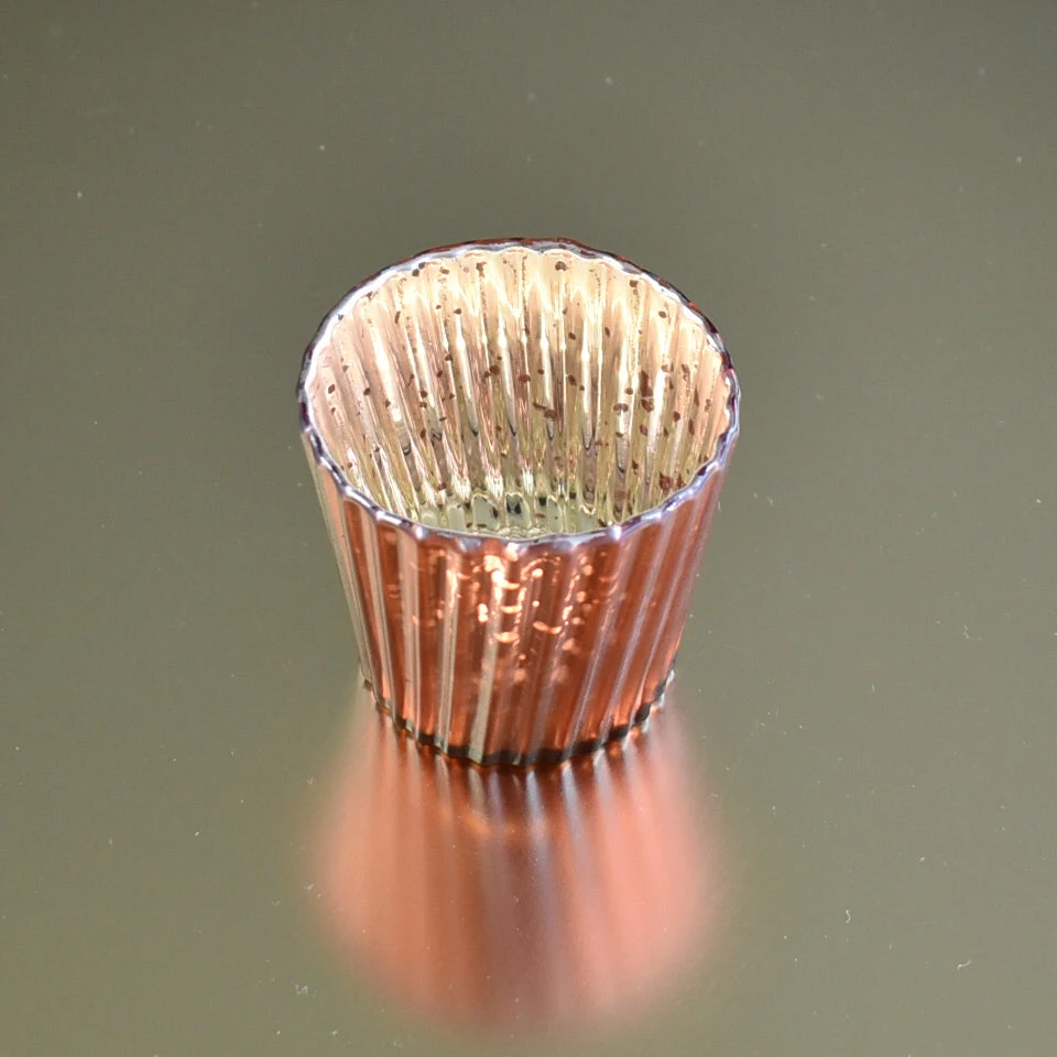 24 Pack | Vintage Mercury Glass Candle Holders (3-Inch, Caroline Design, Vertical Motif, Rustic Red Copper) - For Use With Tea Lights - Home Decor, Parties And Wedding Decorations 5 24 Pack | Vintage Mercury Glass Candle Holders (3-Inch, Caroline Design, Vertical Motif, Rustic Red Copper) - For Use With Tea Lights - Home Decor, Parties And Wedding Decorations - Image 3