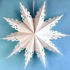 Quasimoon Pizzelle Paper Snowflake Lantern (32-Inch, White, Ice Crystal Snowflake Design) - Great With Or Without Lights - Holiday Snowflake Decorations -Lights Decor Shop large winter snowflake paper star lantern holiday ice crystal image 2