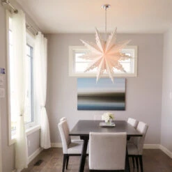 Quasimoon Pizzelle Paper Snowflake Lantern (32-Inch, White, Ice Crystal Snowflake Design) - Great With Or Without Lights - Holiday Snowflake Decorations -Lights Decor Shop large winter snowflake paper star lantern holiday ice crystal image 3