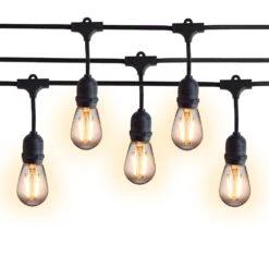 24 Suspended Socket Outdoor Commercial String Light Set, 54 FT Black Cord W/ 2-Watt Shatterproof LED Bulbs, Weatherproof SJTW