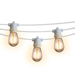 10 Socket Outdoor Commercial String Light Set, 21 FT White Cord W/ 2-Watt Shatterproof LED Bulbs, Weatherproof SJTW