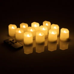 Long-Lasting Flameless LED Battery Operated Tea Lights W/ Remote Control, Timer, Dimmable, Weatherproof (12-PACK)