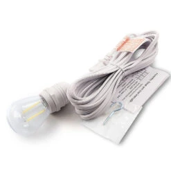 CORD + Shatterproof Bulb | White Weatherproof Outdoor Pendant Light Lamp Cord Combo Kit, S14 Warm White Bulb