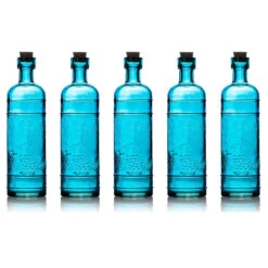 5 Pack - 6.5" Mabel Turquoise Vintage Glass Bottle With Cork - DIY Wedding Flower & Bud Vases