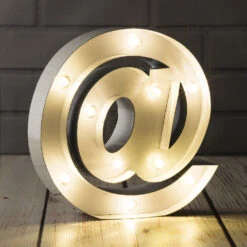 BLOWOUT White Marquee Light Symbol '@ / At Web Internet' LED Metal Sign (8 Inch, Battery Operated W/ Timer)