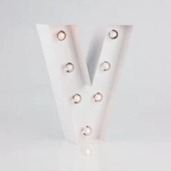 BLOWOUT White Marquee Light Letter 'V' LED Metal Sign (8 Inch, Battery Operated W/ Timer) 8 BLOWOUT White Marquee Light Letter 'V' LED Metal Sign (8 Inch, Battery Operated W/ Timer) -Lights Decor Shop marquee lights sign letter v image 2