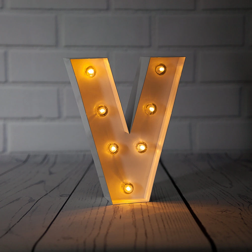 BLOWOUT White Marquee Light Letter 'V' LED Metal Sign (8 Inch, Battery Operated W/ Timer) 3 BLOWOUT White Marquee Light Letter 'V' LED Metal Sign (8 Inch, Battery Operated W/ Timer)