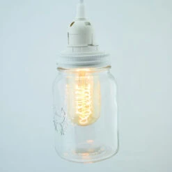 Mason Jar Pendant Light Kit, Regular Mouth, White Cord, 15FT