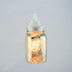 BLOWOUT Gold Mercury Glass Mason Jar Pendant Light Kit, Regular Mouth, Clear Cord, 15FT