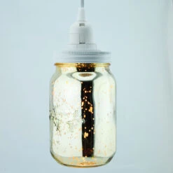 Gold Mercury Glass Mason Jar Pendant Light Kit, Regular Mouth, White Cord, 15FT