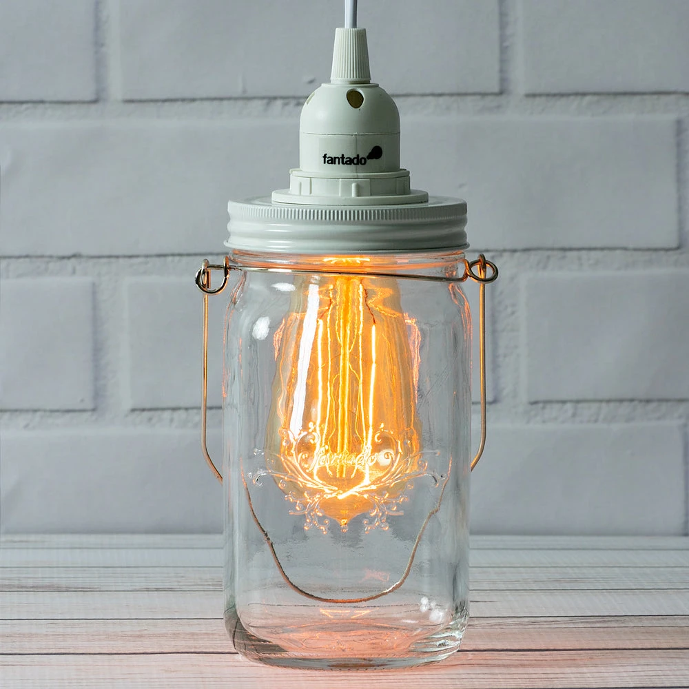 Fantado Mason Jar Pendant Light Kit, Wide Mouth, White Cord, 15FT 3 Fantado Mason Jar Pendant Light Kit, Wide Mouth, White Cord, 15FT