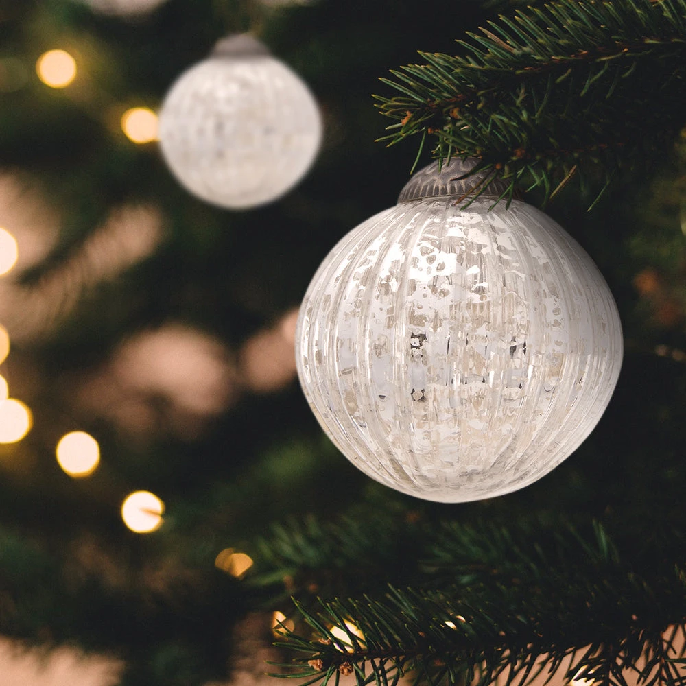 3" Silver Mona Mercury Glass Lined Ball Ornament Christmas Decoration 4 3" Silver Mona Mercury Glass Lined Ball Ornament Christmas Decoration - Image 2