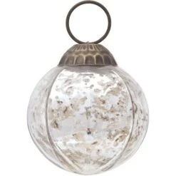 3" Silver Penina Mercury Glass Round Faceted Ornament Christmas Decoration