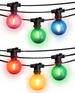 50 Socket Multi-Color Socket Outdoor Commercial String Light Set, 54 FT Black Cord W/ 1-Watt Shatterproof LED Bulbs, Weatherproof