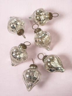 6 Pack | Mercury Glass Small Ornaments (3.25-inch, Silver, Carla Design) - Great Gift Idea, Vintage-Style Decorations For Christmas, Special Occasions, Home Decor And Parties