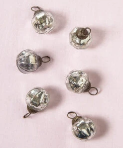 6 Pack | Mini Mercury Glass Ball Ornaments (1.5-inch, Silver, Penina Design) - Great Gift Idea, Vintage-Style Decorations For Christmas