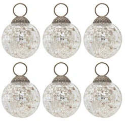 6 Pack | Mercury Glass Ball Ornaments (2-Inch, Silver, Mona Design) - Great Gift Idea, Vintage-Style Decorations For Christmas, Special Occasions, Home Decor And Parties