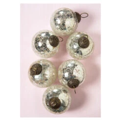 6 Pack | Large Mercury Glass Ball Ornaments (3-Inch, Silver, Lana Ball Design) - Great Gift Idea, Vintage-Style Decorations For Christmas, Special Occasions, Home Decor And Parties