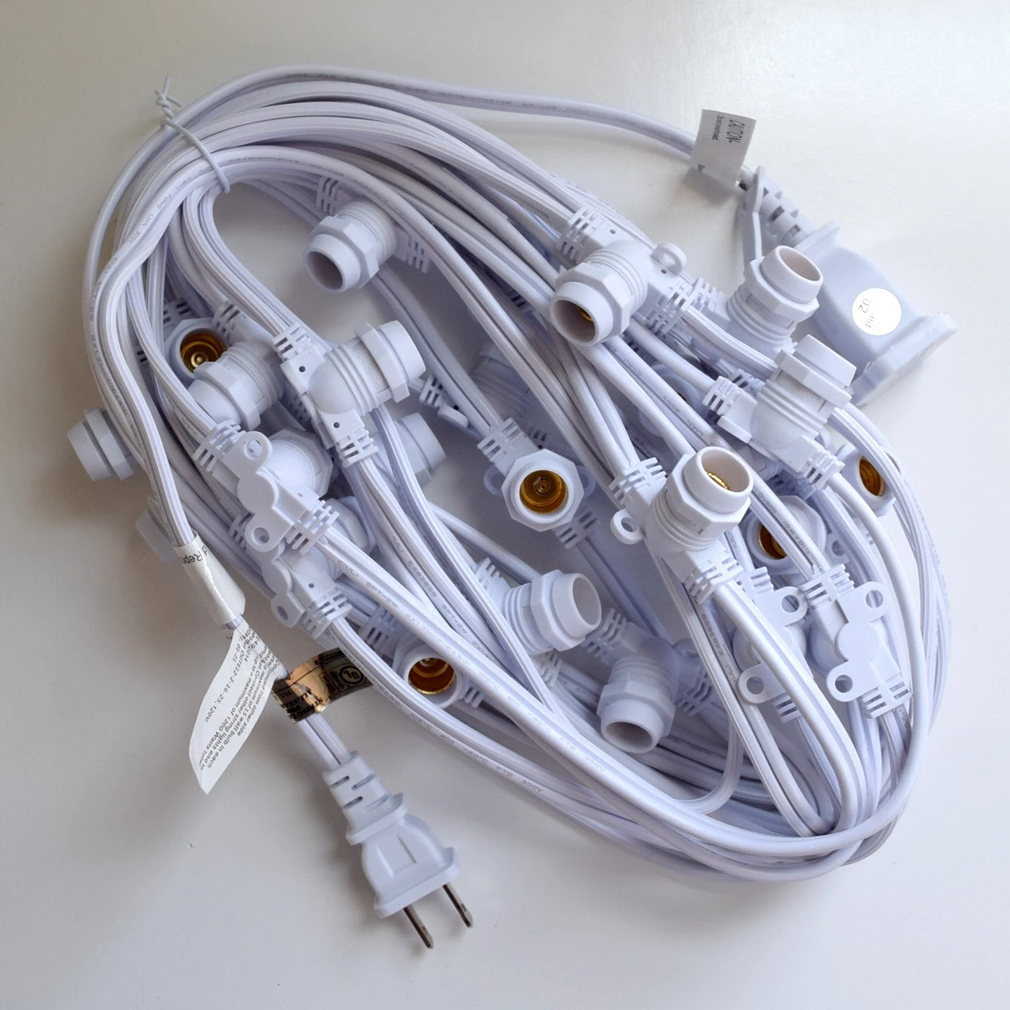 BLOWOUT 50 Socket Outdoor Commercial String Light Set, Clear Globe Bulbs, 54 FT White Cord W/ E12 C7 Base, Weatherproof 7 BLOWOUT 50 Socket Outdoor Commercial String Light Set, Clear Globe Bulbs, 54 FT White Cord W/ E12 C7 Base, Weatherproof - Image 5