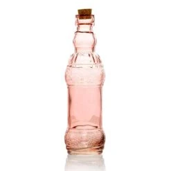 BLOWOUT 6.5" Edna Pink Vintage Glass Bottle With Cork - DIY Wedding Flower Bud Vases