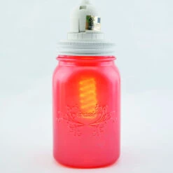 Fantado Frosted Fuchsia / Hot Pink Mason Jar Pendant Light Kit, Regular Mouth, White Cord, 15FT
