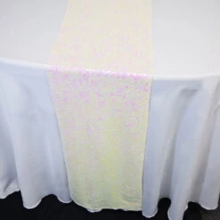 BLOWOUT White And Pink Iridescent Sequin Table Runner - 12 X 108 Inch