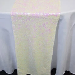 BLOWOUT White And Pink Iridescent Sequin Table Runner - 12 X 108 Inch -Lights Decor Shop sequin table runner white image 2