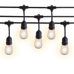 24 Suspended Socket Outdoor Commercial Shatterproof LED String Light Set, 54 FT Black Cord W/ E26, Weatherproof SJTW