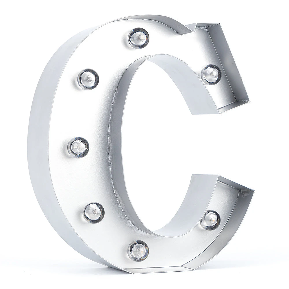 BLOWOUT Silver Marquee Light Letter 'C' LED Metal Sign (8 Inch, Battery Operated W/ Timer) 4 BLOWOUT Silver Marquee Light Letter 'C' LED Metal Sign (8 Inch, Battery Operated W/ Timer) - Image 2