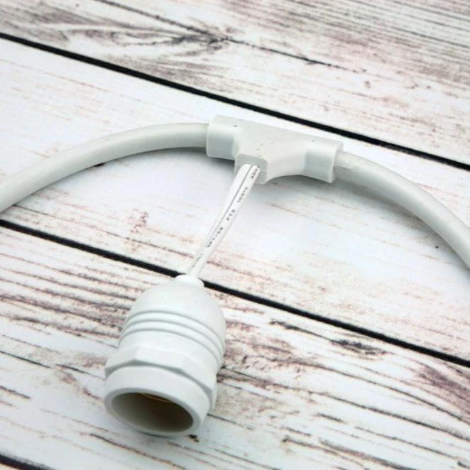 (Cord Only) 24 Suspended Socket SJTW Outdoor Commercial DIY String Light 54 FT White Cord W/ E26 Medium Base, Weatherproof 5 (Cord Only) 24 Suspended Socket SJTW Outdoor Commercial DIY String Light 54 FT White Cord W/ E26 Medium Base, Weatherproof - Image 3