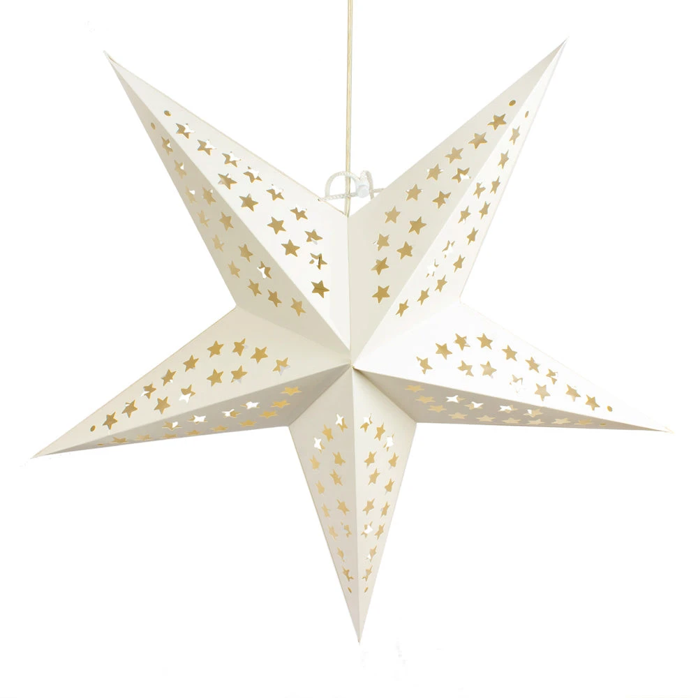 24" Solid White Stars Cut-Out Paper Star Lantern, Hanging Wedding & Party Decoration 3 24" Solid White Stars Cut-Out Paper Star Lantern, Hanging Wedding & Party Decoration