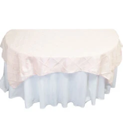 BLOWOUT Beige / Ivory Square Pintuck Chameleon Table Cloth Overlay Cover - 72 X 72 Inch