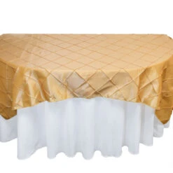 BLOWOUT Gold Square Pintuck Chameleon Table Cloth Overlay Cover - 72 X 72 Inch
