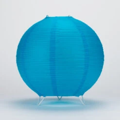 Turquoise Blue Round Centerpiece Candle Lantern W/ Fine Lines (Lantern Only)
