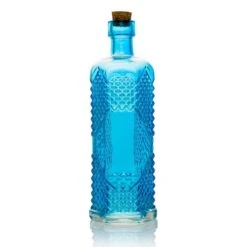 6.5" Aria Turquoise Vintage Glass Bottle With Cork - DIY Wedding Flower Bud Vases