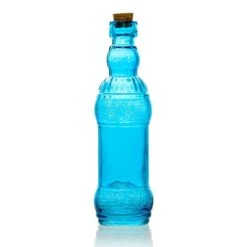 6.5" Edna Turquoise Vintage Glass Bottle With Cork - DIY Wedding Flower Bud Vases