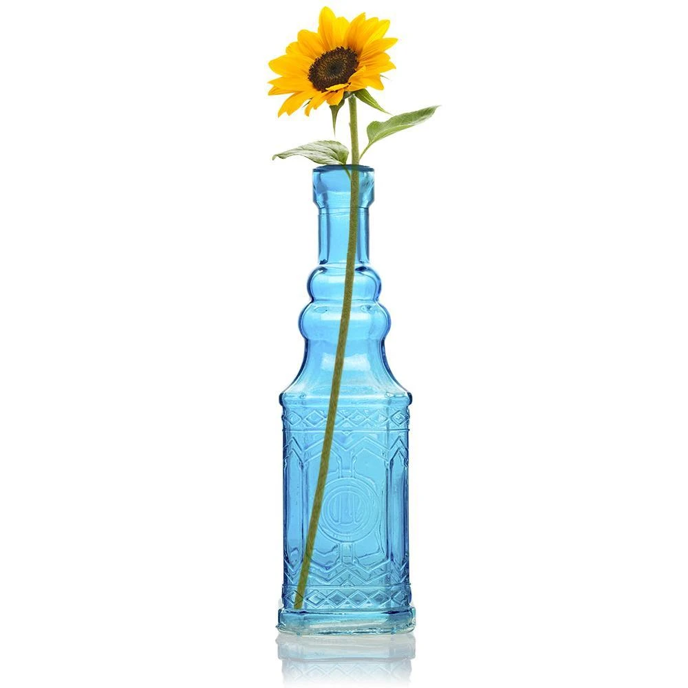 6.5" Ella Turquoise Vintage Glass Bottle With Cork - DIY Wedding Flower Bud Vases 3 6.5" Ella Turquoise Vintage Glass Bottle With Cork - DIY Wedding Flower Bud Vases