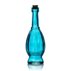 6.5" Vera Turquoise Vintage Glass Bottle With Cork - DIY Wedding Flower & Bud Vases