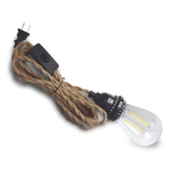 15FT Jute Rope Pendant Light Lamp, Switch, With LED Bulbs And Lamp Cord Light Included -Lights Decor Shop unlit