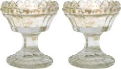BLOWOUT 2 PACK | Vintage Mercury Glass Candle Holder (3-Inch, Charlene Chalice Design, Silver) - For Use With Tea Lights - For Home Decor, Parties, And Wedding Decorations