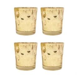 4 Pack | Vintage Mercury Glass Candle Holders (3-Inch, Tess Design, Gold) - For Use With Tea Lights - For Home Décor, Parties And Wedding Decorations