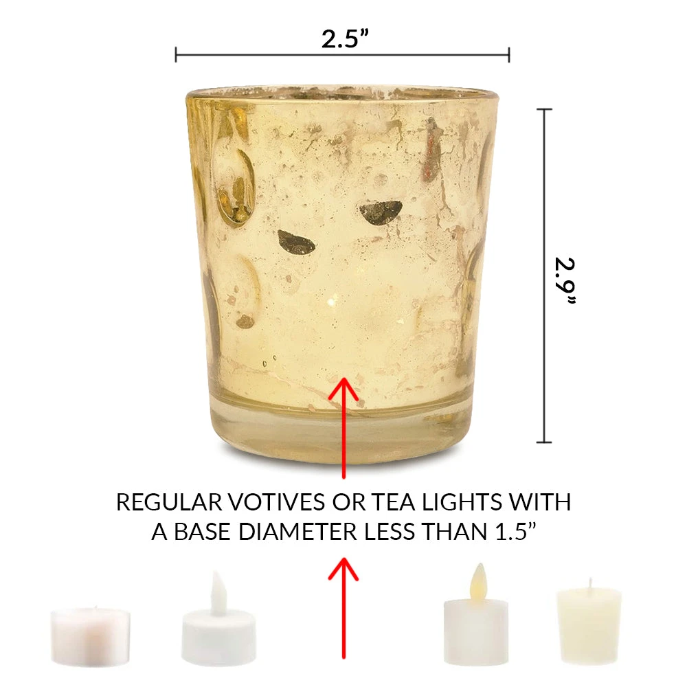 Vintage Mercury Glass Candle Holder (3-Inch, Tess Design, Gold) - For Use With Tea Lights - For Home Décor, Parties And Wedding Decorations 5 Vintage Mercury Glass Candle Holder (3-Inch, Tess Design, Gold) - For Use With Tea Lights - For Home Décor, Parties And Wedding Decorations - Image 3