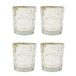 4 Pack | Vintage Mercury Glass Candle Holders (3-Inch, Tess Design, Silver) - For Use With Tea Lights - For Home Décor, Parties And Wedding Decorations
