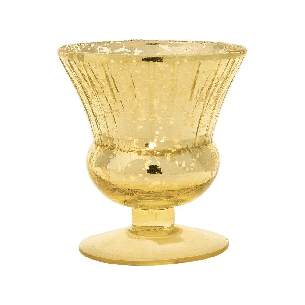 Timeless Gold Mercury Glass Tea Light Votive Candle Holders (Set Of 5, Assorted Designs And Sizes) 8 Timeless Gold Mercury Glass Tea Light Votive Candle Holders (Set Of 5, Assorted Designs And Sizes) - Image 6
