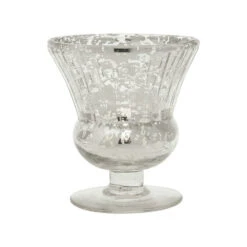 Vintage Mercury Glass Candle Holder (3.5-Inch, Olivia Design, Fluted Urn, Silver) - Decorative Candle Holder - For Home Decor And Wedding Centerpieces